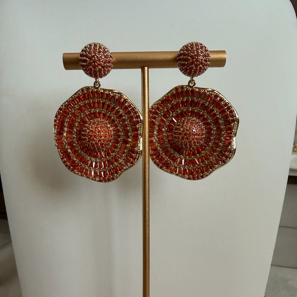 18k gold plated  orange zircon crystal gemstones Drop Earrings